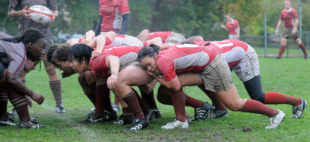 The Rugby scrum is the heart of the Ruby team - 8 players working together to win the ball. 