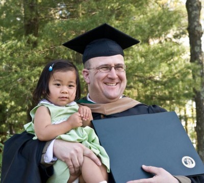 Graduation is a happy day for everyone. My daughter's reaction was to ask "why are you wearing a dress daddy?"